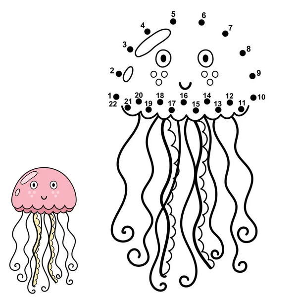 Conectați Punctele Desenați Meduză Drăguță Numere Joc Pentru Copii Ilustrație — Vector de stoc