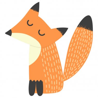 Kapalı gözlü, beyaza izole edilmiş sevimli tilki. Vektör çizimi