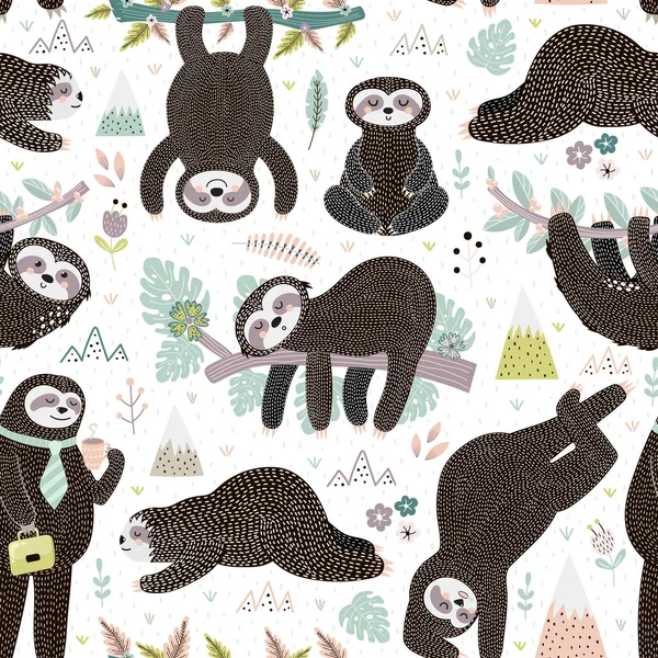 Söta sovande sengångare sömlösa mönster. Bedårande djur bakgrund — Stock vektor