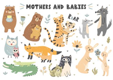 Mothers and babies animals collection vector Mothers and babies animals collection vector
