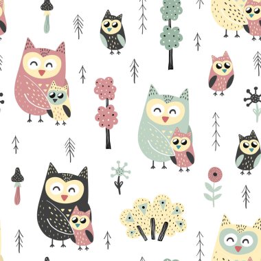 Sevimli baykuşlar ile Dikişsiz desen - anne ve bebek