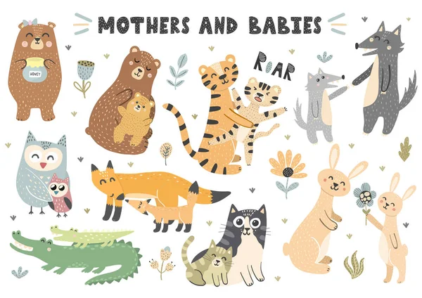 Moeders en baby's dieren collectie — Stockvector