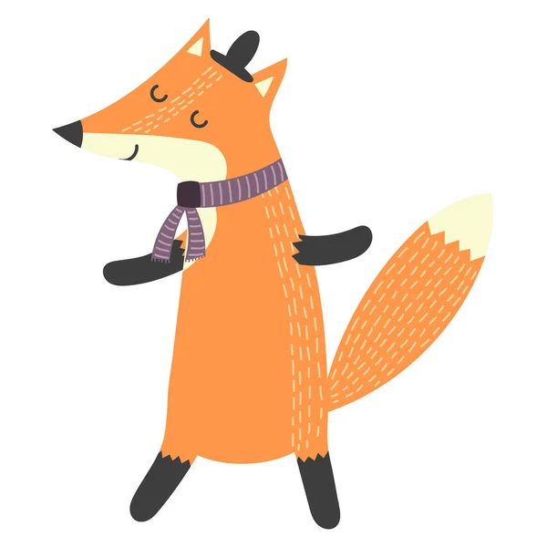Funny walking fox in the hat. Isolated element — Stock Vector