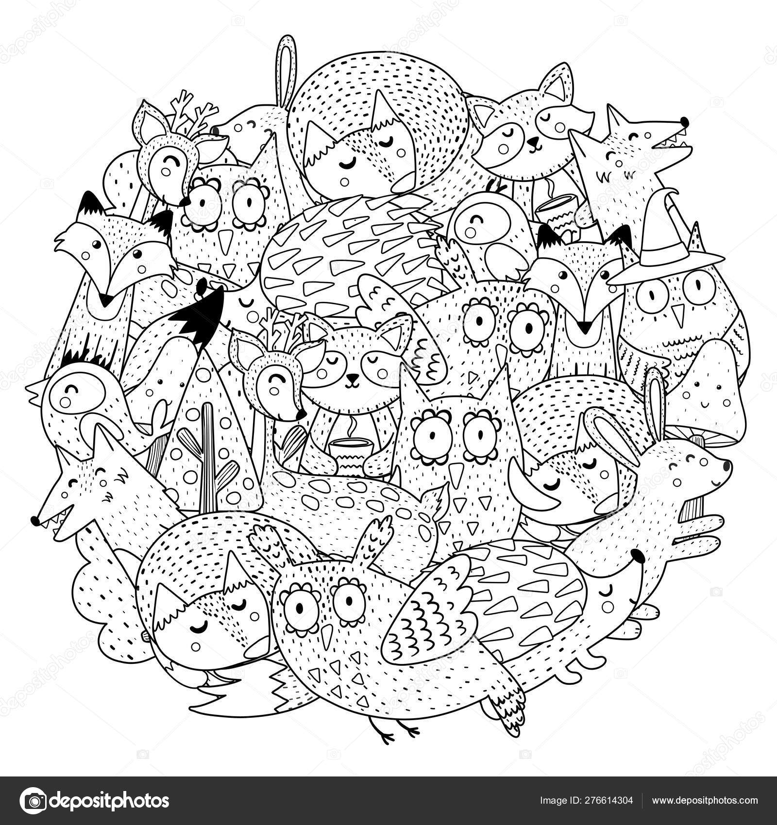 Fantasy forest animals circle shape coloring page Stock Vector Image by  ©JuliyaS #276614304