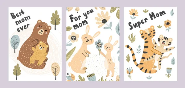 Collecte de cartes de la fête des mères. Cartes postales adorables — Image vectorielle