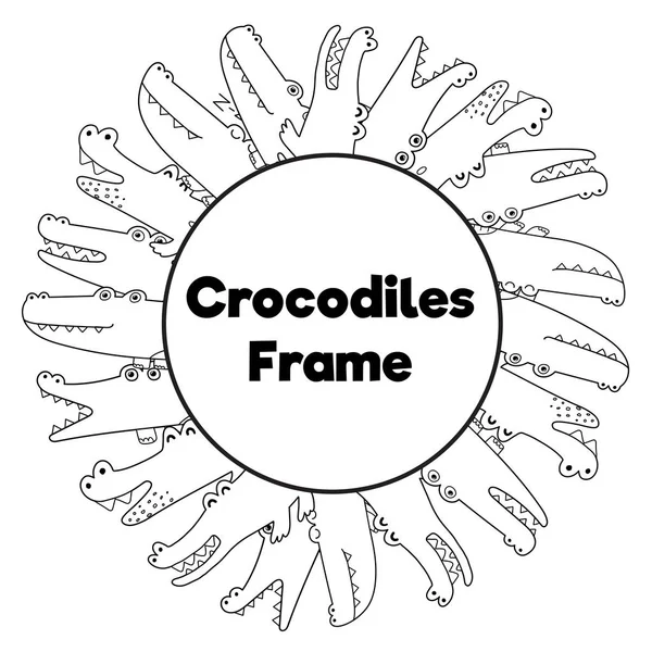 Kleurplaat pagina frame met grappige krokodillen — Stockvector