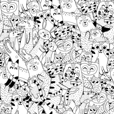 Anneler ve bebekler boyama sayfası. Dikişsiz desen