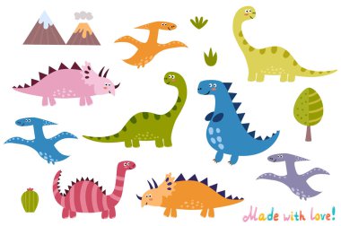 Cute dinosaurs collection. Isolated elements set for your design clipart