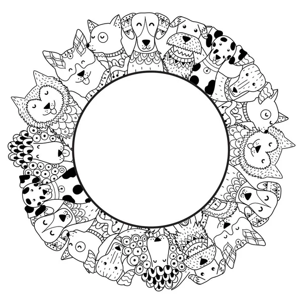 Frame with funny dogs for coloring page. Place for your text — Stock Vector