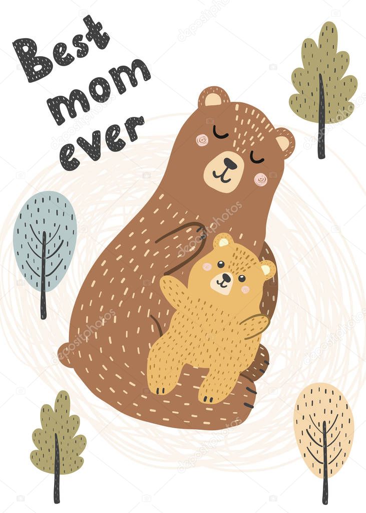 Best Mom ever card with a cute mother bear and her baby