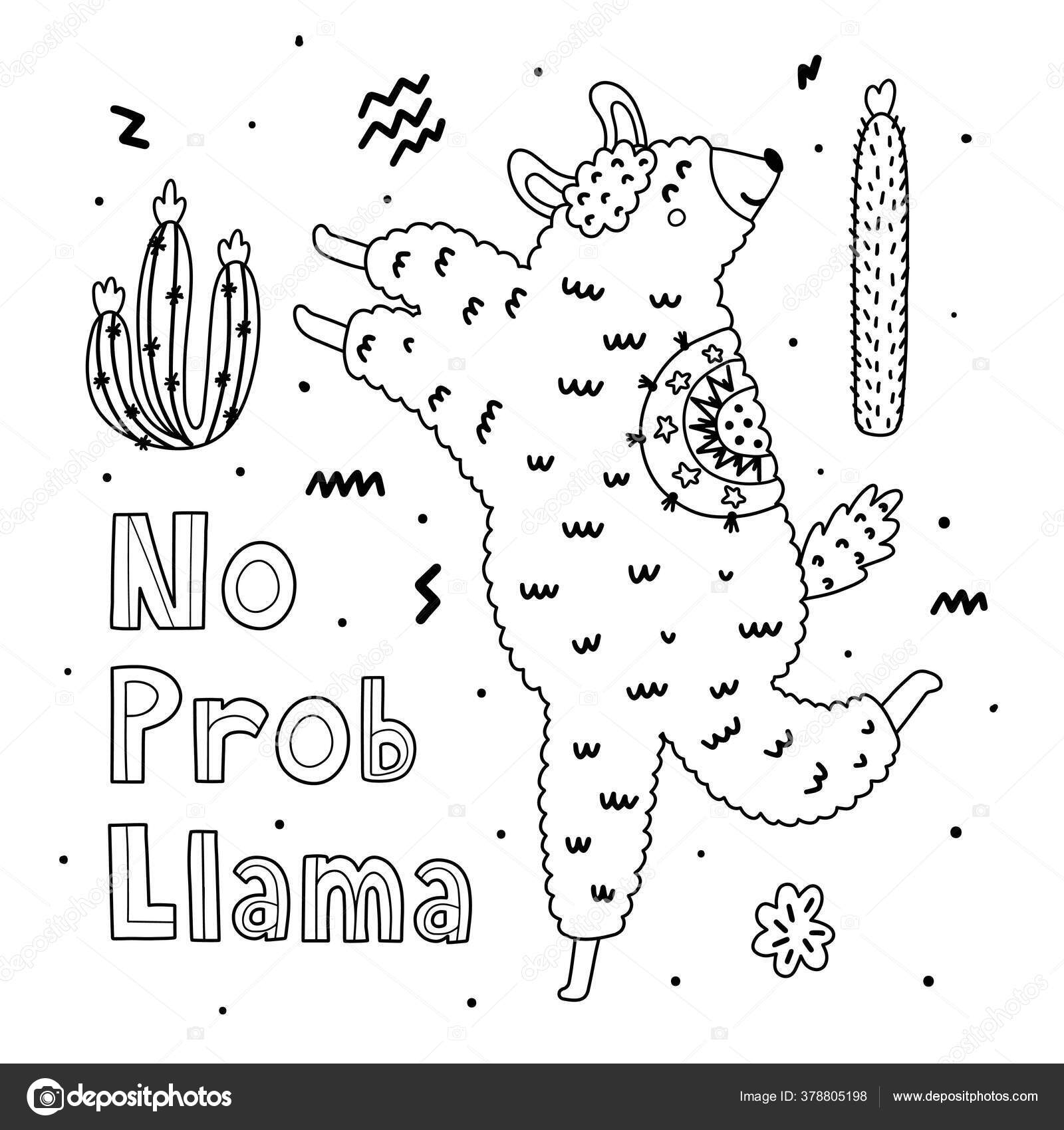 No Prob Llama Coloring Page With Funny Alpaca Stock Vector Image By C Juliyas 378805198