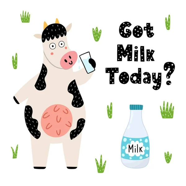 Got milk today print with a cute cow — Stock Vector