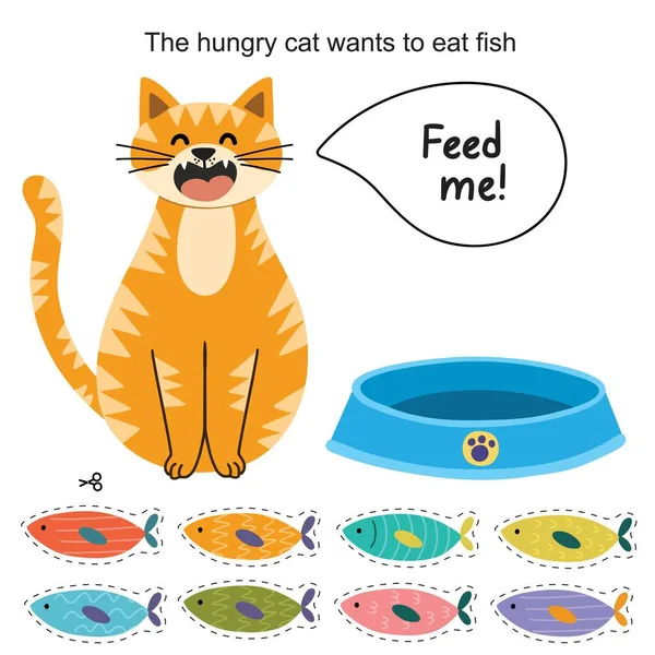 Накормить кота страницы активности для детей — стоковый вектор