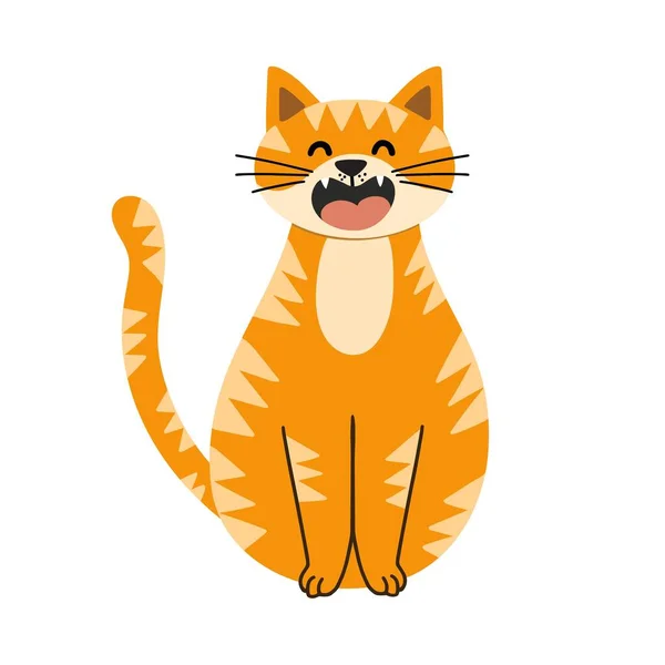 Roztomilý červená kočka charakter, sedí se zavřenýma očima a mňoukání — Stockový vektor