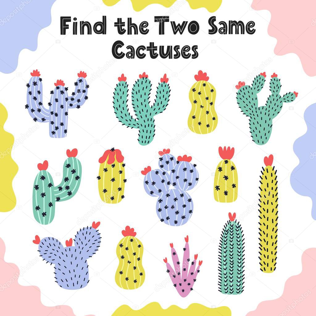 Find two same cactuses logical game for kids