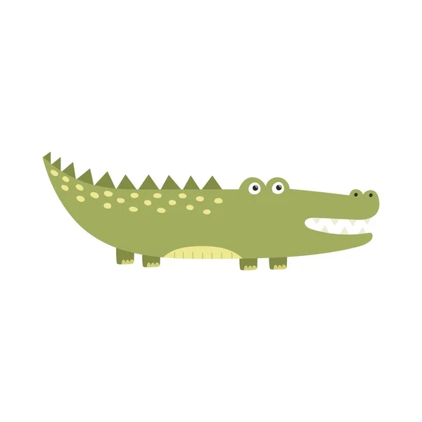 Aligator lucu mengisolasi elemen untuk desain anak-anak. Cetak dengan buaya lucu - Stok Vektor