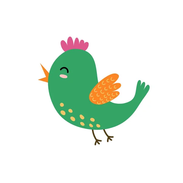 Lindo ave voladora. Green bird Elemento aislado. Carácter gracioso — Vector de stock