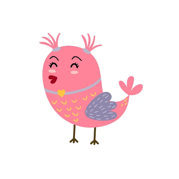 Симпатична пташка з хвостами. Рожевий персонаж птаха в мультиплікаційному стилі — стоковий вектор