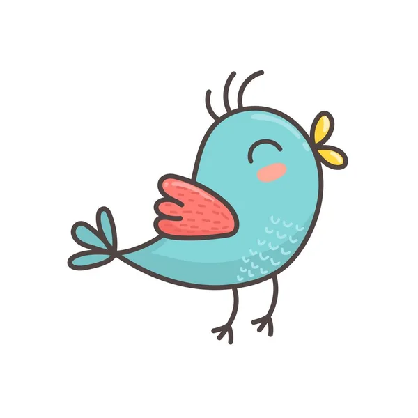 Lindo elemento aislado pájaro azul. Personaje de ave voladora en estilo de dibujos animados — Vector de stock