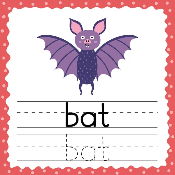 플래시 카드 - 박쥐 라는 단어를 추적 한다. 아이들을 위해 글쓰기를 합니다. 간단히 세 글자로 된 플래시 카드 — 스톡 벡터