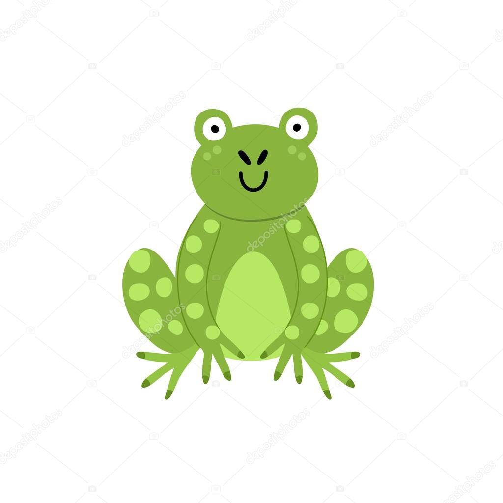 Cute frog print for kids. Funny character isolated element in childish style. Vector illustration