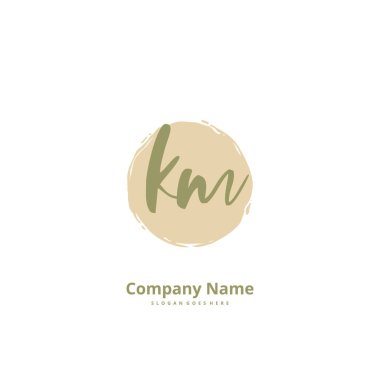 Initial K M KM handwriting and signature logo design with circle. Beautiful design handwritten logo for fashion, team, wedding, luxury logo. clipart