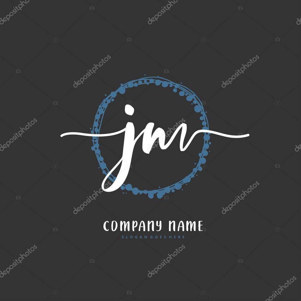 Initial J M JM handwriting and signature logo design with circle. Beautiful design handwritten logo for fashion, team, wedding, luxury logo.