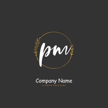 İlk P M PM el yazısı ve daire şeklinde imzalı logo tasarımı. Moda, takım, düğün, lüks logo için güzel tasarım logosu.