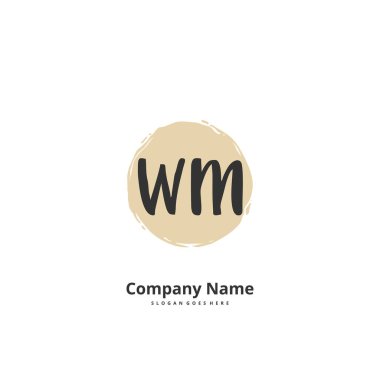 W M WM el yazısı ve daireyle imzalı logo tasarımı. Moda, takım, düğün, lüks logo için güzel tasarım logosu.
