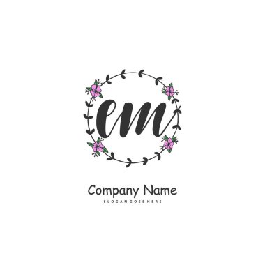 Baş harfleri E M EM el yazısı ve daireyle imzalı logo tasarımı. Moda, takım, düğün, lüks logo için güzel tasarım logosu.