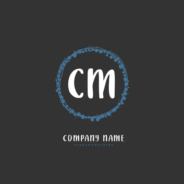初始的Cmcm笔迹和签名标志设计与圆圈 豪华标志的手写体设计标志 — 图库矢量图片