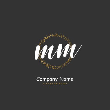 M M harfiyle başlayan el yazısı ve daire şeklinde imzalı logo tasarımı. Moda, takım, düğün, lüks logo için güzel tasarım logosu.