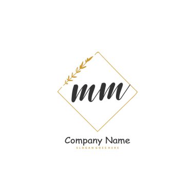 M M harfiyle başlayan el yazısı ve daire şeklinde imzalı logo tasarımı. Moda, takım, düğün, lüks logo için güzel tasarım logosu.