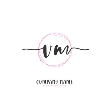 Baş harfleri V M VM el yazısı ve daireyle imzalı logo tasarımı. Moda, takım, düğün, lüks logo için güzel tasarım logosu.