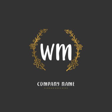 W M WM el yazısı ve daireyle imzalı logo tasarımı. Moda, takım, düğün, lüks logo için güzel tasarım logosu.