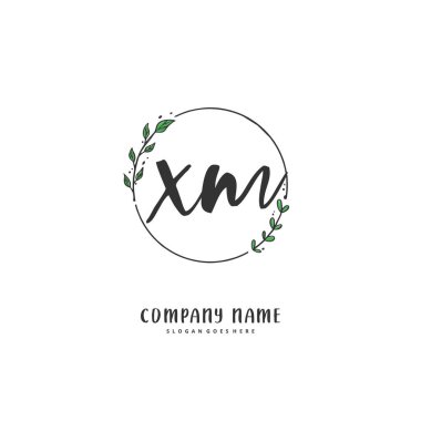 X M XM el yazısı ve daireyle imzalı logo tasarımı. Moda, takım, düğün, lüks logo için güzel tasarım logosu.