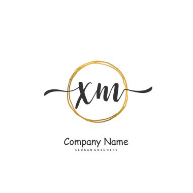 X M XM el yazısı ve daireyle imzalı logo tasarımı. Moda, takım, düğün, lüks logo için güzel tasarım logosu.