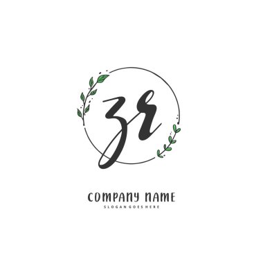Z R ZR el yazısı ve daireyle imzalı logo tasarımı. Moda, takım, düğün, lüks logo için güzel tasarım logosu.