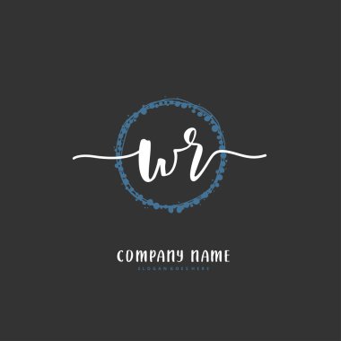 W R WR el yazısı ve daire şeklinde imzalı logo tasarımı. Moda, takım, düğün, lüks logo için güzel tasarım logosu.