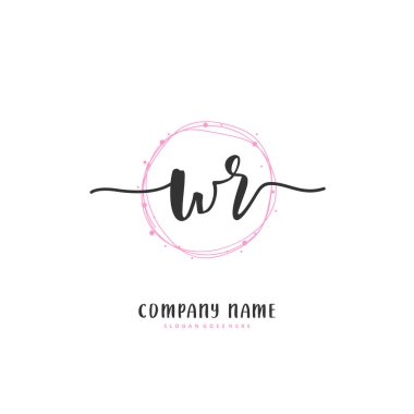 W R WR el yazısı ve daire şeklinde imzalı logo tasarımı. Moda, takım, düğün, lüks logo için güzel tasarım logosu.