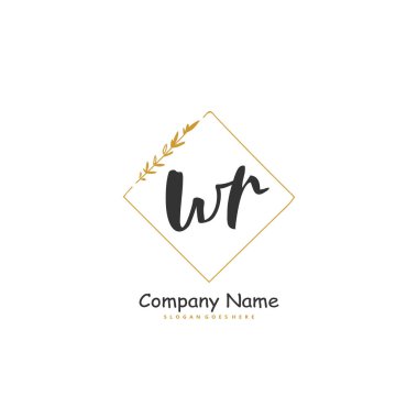 W R WR el yazısı ve daire şeklinde imzalı logo tasarımı. Moda, takım, düğün, lüks logo için güzel tasarım logosu.