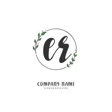 E R ER el yazısı ve daire şeklinde imzalı logo tasarımı. Moda, takım, düğün, lüks logo için güzel tasarım logosu.