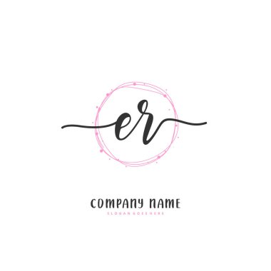 E R ER el yazısı ve daire şeklinde imzalı logo tasarımı. Moda, takım, düğün, lüks logo için güzel tasarım logosu.