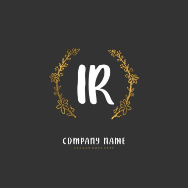 İlk I R IR el yazısı ve daireyle imzalı logo tasarımı. Moda, takım, düğün, lüks logo için güzel tasarım logosu.