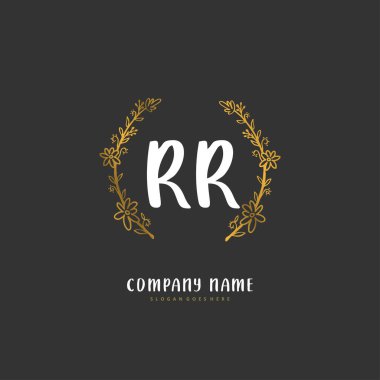 Baştaki R R R R el yazısı ve daireyle imzalı logo tasarımı. Moda, takım, düğün, lüks logo için güzel tasarım logosu.