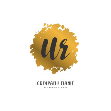 İlk U R UR el yazısı ve daireyle imzalı logo tasarımı. Moda, takım, düğün, lüks logo için güzel tasarım logosu.