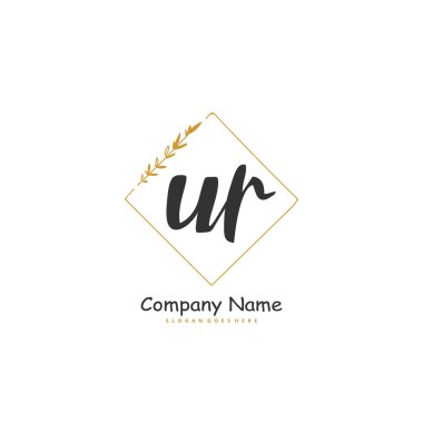 İlk U R UR el yazısı ve daireyle imzalı logo tasarımı. Moda, takım, düğün, lüks logo için güzel tasarım logosu.