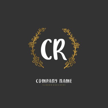 C R CR el yazısı ve daireyle imzalı logo tasarımı. Moda, takım, düğün, lüks logo için güzel tasarım logosu.