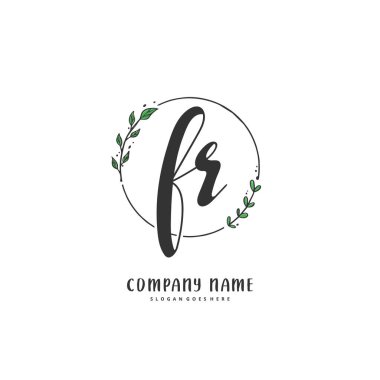 F R FR el yazısı ve daireyle imzalı logo tasarımı. Moda, takım, düğün, lüks logo için güzel tasarım logosu.