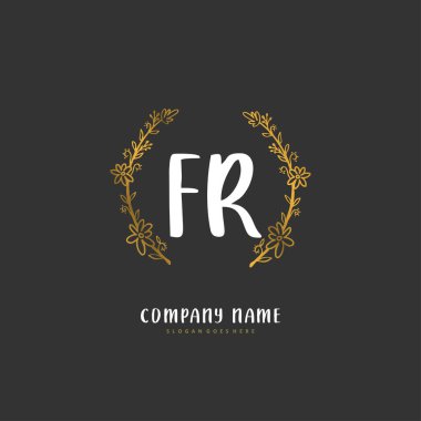 F R FR el yazısı ve daireyle imzalı logo tasarımı. Moda, takım, düğün, lüks logo için güzel tasarım logosu.
